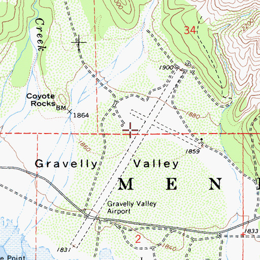 Topographic Map of Gravelly Valley Airport, CA