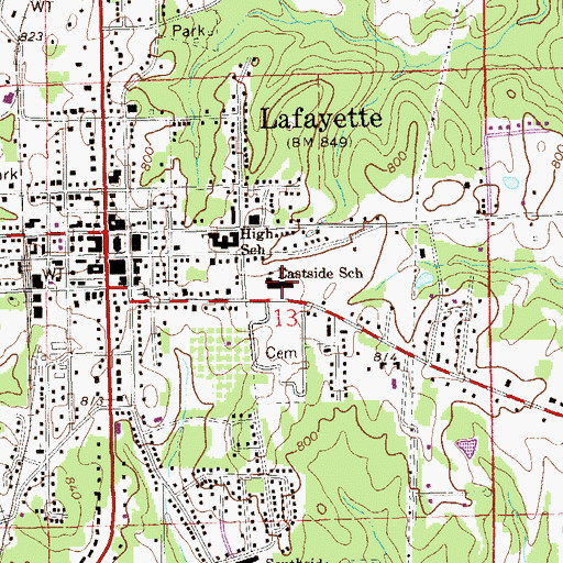 Topographic Map of Eastside Elementary School, AL