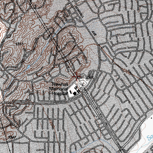 Topographic Map of Henry Mayo Newhall Memorial Hospital Heliport, CA