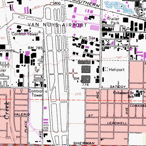 Topographic Map of Van Nuys Airport, CA