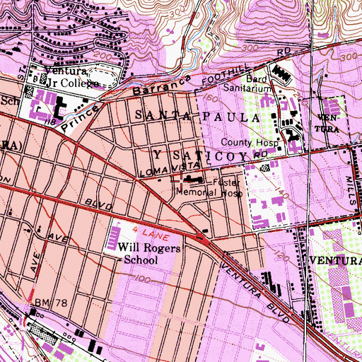 Topographic Map of Community Memorial Hospital Heliport, CA
