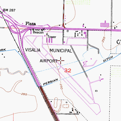 Topographic Map of Visalia Municipal Airport, CA