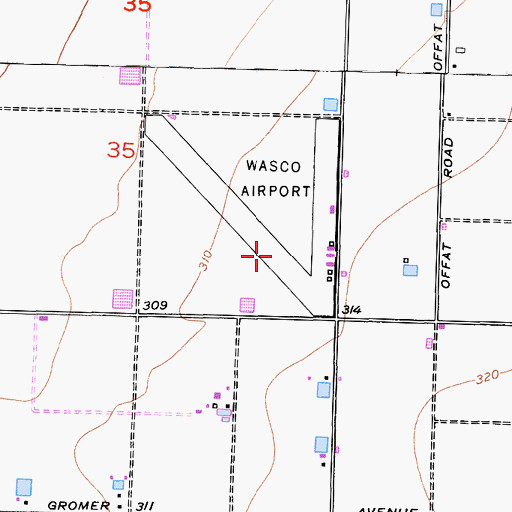 Topographic Map of Wasco-Kern County Airport, CA