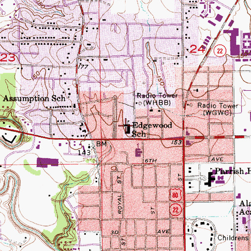 Topographic Map of Edgewood Elementary School, AL