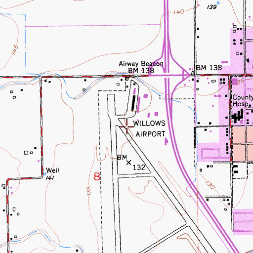 Topographic Map of Willows-Glenn County Airport, CA