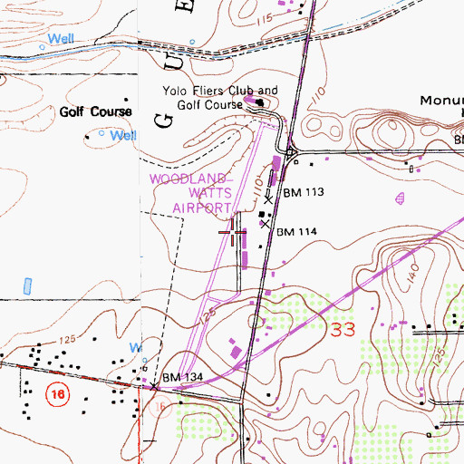 Topographic Map of Watts-Woodland Airport, CA