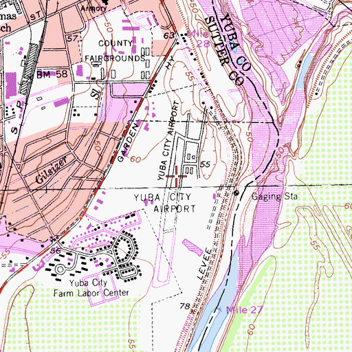 Topographic Map of Sutter County Airport, CA