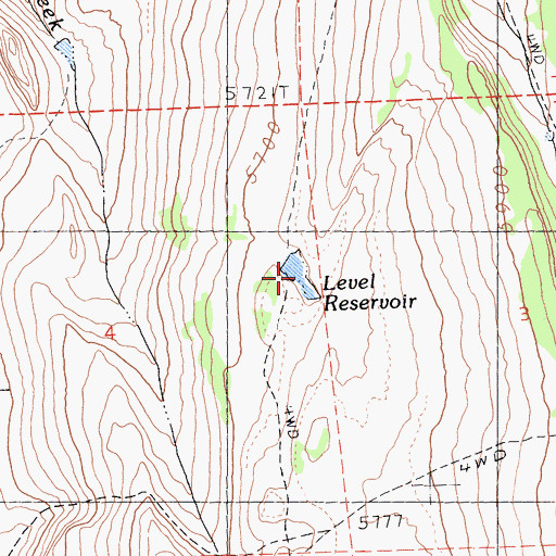 Topographic Map of Level Reservoir, CA