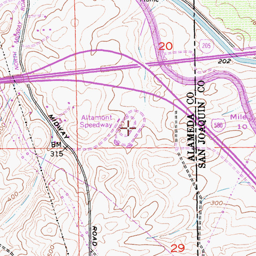 Topographic Map of Altamont Speedway, CA