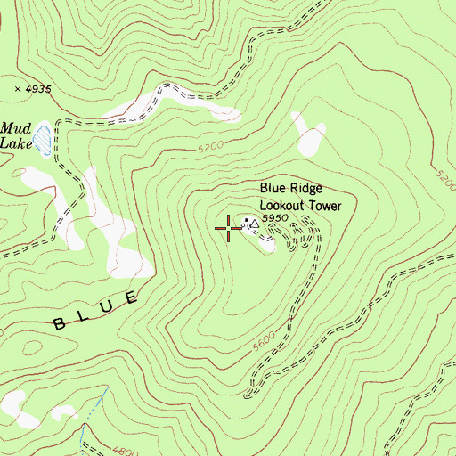 Topographic Map of Blue Ridge Lookout Tower, CA