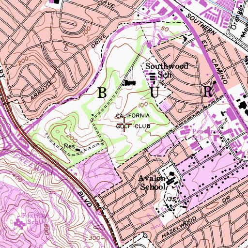 Topographic Map of California Golf Club, CA
