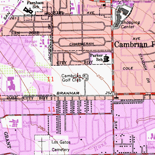 Topographic Map of Cambrian Golf Club (historical), CA