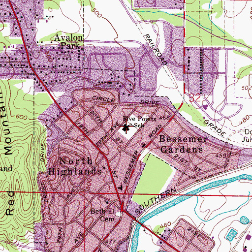 Topographic Map of Five Points Elementary School, AL
