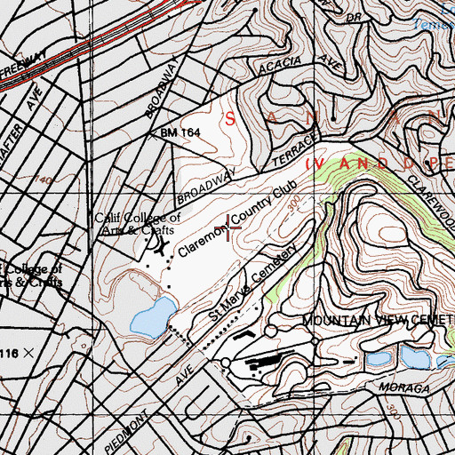 Topographic Map of Claremont Country Club, CA