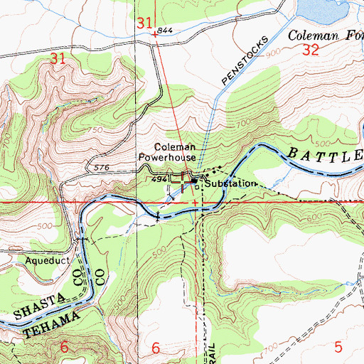 Topographic Map of Coleman Powerhouse, CA