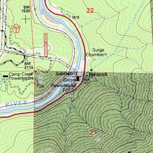 Topographic Map of Cresta Powerhouse, CA