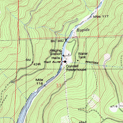 Topographic Map of Donnell Powerhouse, CA