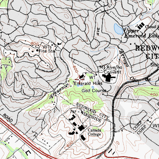 Topographic Map of Emerald Hills Golf Course, CA