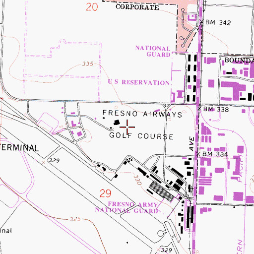 Topographic Map of Fresno Airways Golf Course, CA