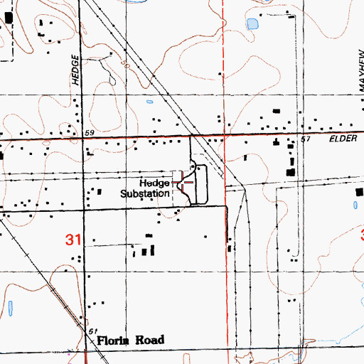 Topographic Map of Hedge Substation, CA