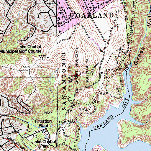 Topographic Map of Lake Chabot Municipal Golf Course, CA