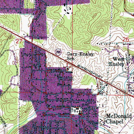 Topographic Map of Gary-Ensley Elementary School, AL