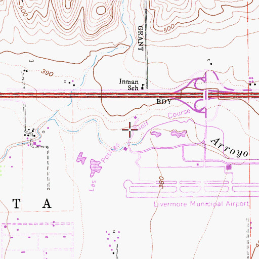 Topographic Map of Las Positas Golf Course, CA