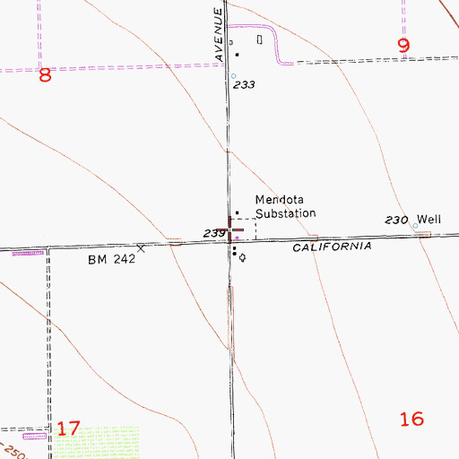 Topographic Map of Mendota Substation, CA