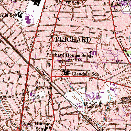 Topographic Map of Glendale Elementary School, AL