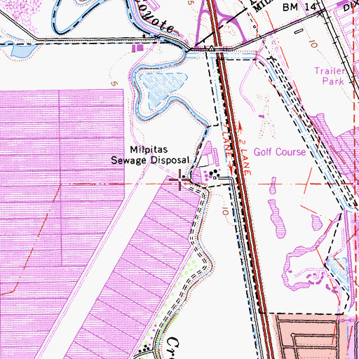 Topographic Map of Milpitas Sewage Disposal, CA