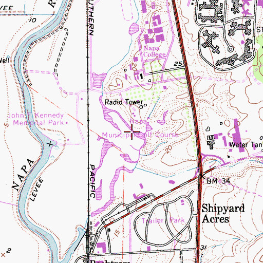 Topographic Map of Napa Municipal Golf Course, CA