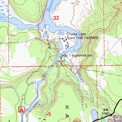 Topographic Map of Hat One Powerhouse, CA
