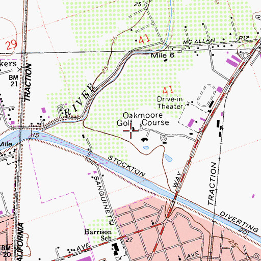 Topographic Map of Oakmoore Golf Course, CA