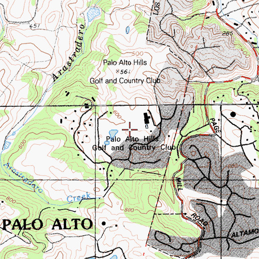 Topographic Map of Palo Alto Hills Golf and Country Club, CA
