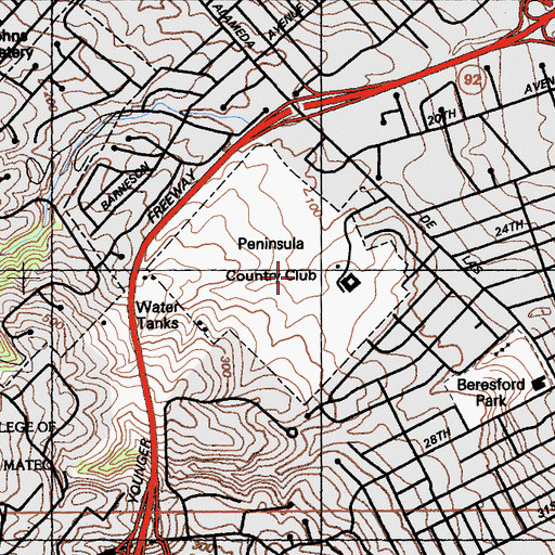 Topographic Map of Peninsula Country Club, CA