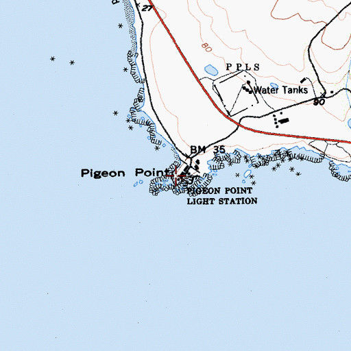 Topographic Map of Pigeon Point Light Station, CA