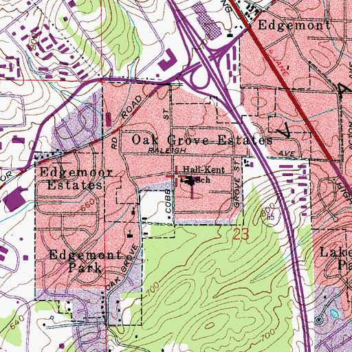 Topographic Map of Hall-Kent Elementary School, AL