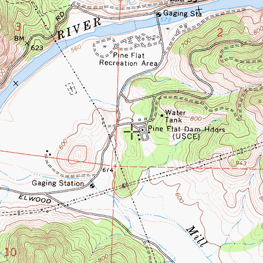 Topographic Map of Pine Flat Dam Headquarters, CA