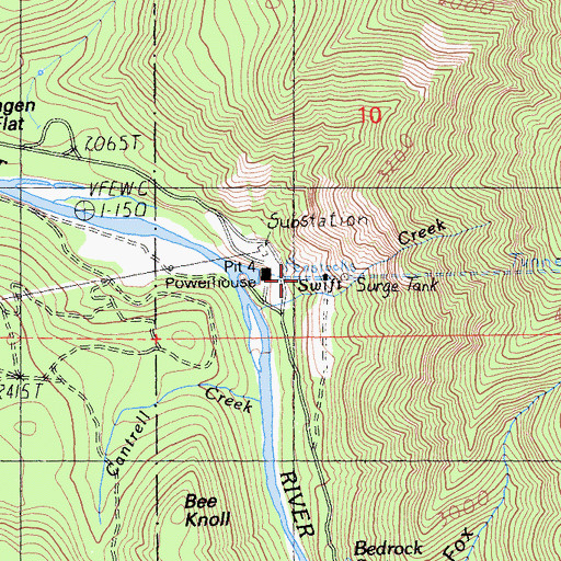 Topographic Map of Pit Four Powerhouse, CA