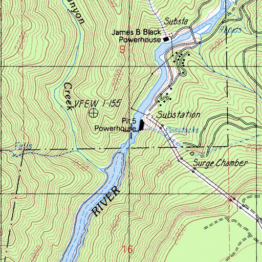 Topographic Map of Pit Five Powerhouse, CA