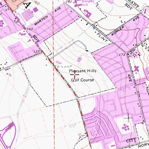Topographic Map of Pleasant Hills Golf Course, CA
