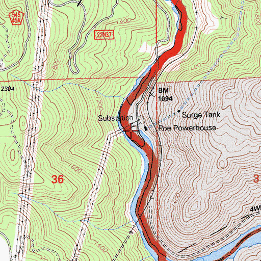 Topographic Map of Poe Powerhouse, CA