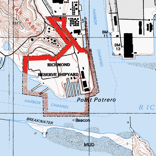 Topographic Map of Richmond Reserve Shipyard, CA