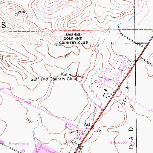 Topographic Map of Salinas Golf and Country Club, CA