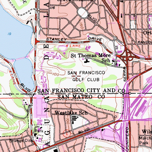Topographic Map of San Francisco Golf Club, CA