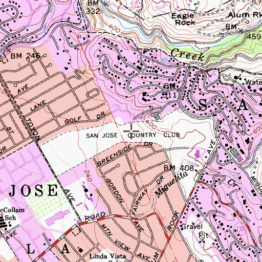 Topographic Map of San Jose Country Club, CA