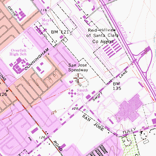 Topographic Map of San Jose Speedway, CA