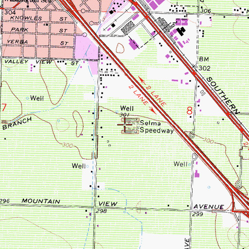 Topographic Map of Selma Speedway, CA