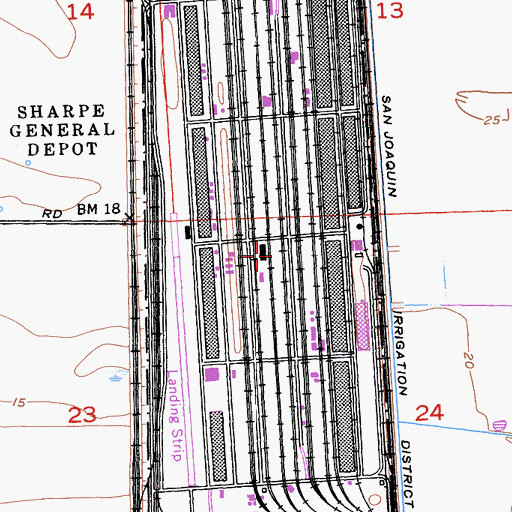 Topographic Map of Sharpe Army Depot, CA