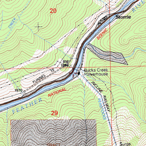 Topographic Map of Bucks Creek Powerhouse, CA